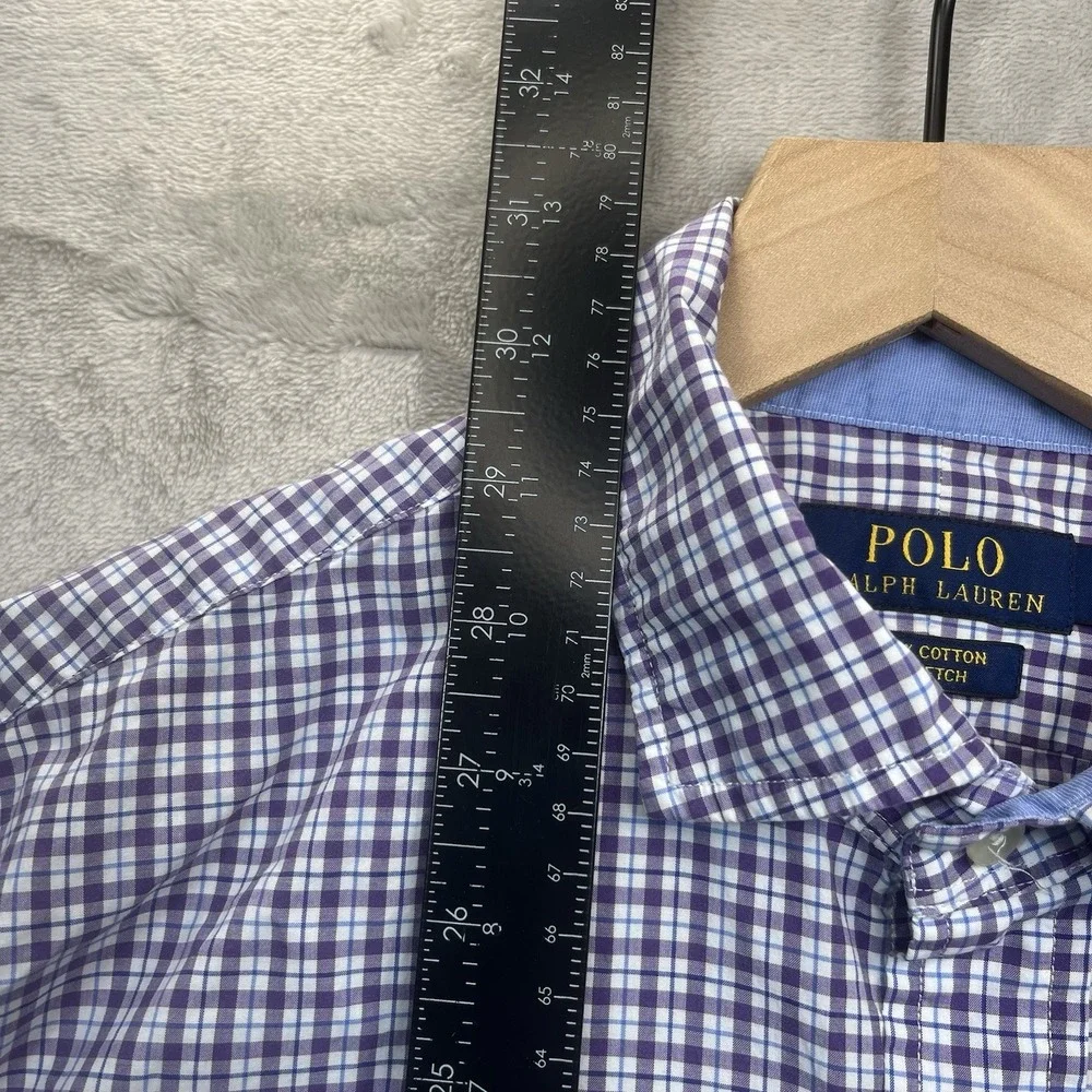 Polo Ralph Lauren Shirt M Blue Plaid Cotton Stretch Button Down Long Sleeve‎